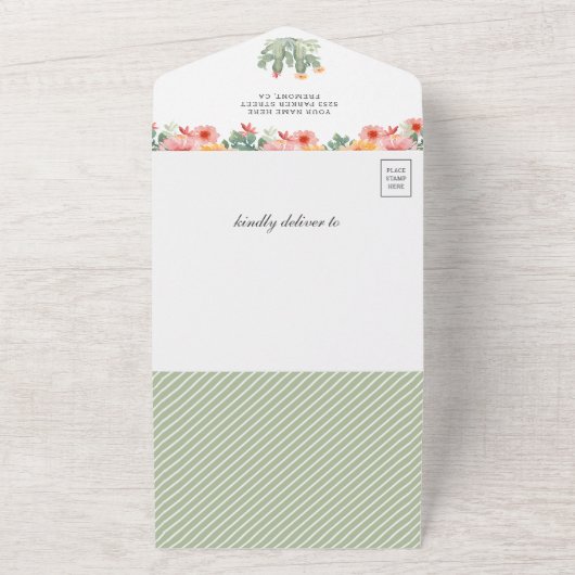 水の色素朴フローラサボサボラマ赤ちゃんシャワー オールインワン招待状 (外側)