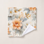 水の色素朴フローラプリントグレーオレンジウィンター バスタオルセット (ウォッシュタオル)