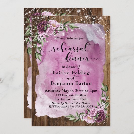 水の色素朴フローラライトリハーサルディナー 招待状 (正面/裏面)