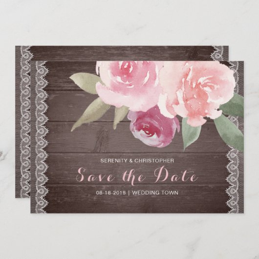 水の色素朴フローラレースは日付を保存 セーブザデート (正面/裏面)