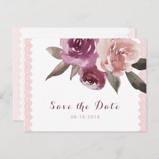 水の色素朴フローラレースは日付を保存 案内ポストカード (正面/裏面)