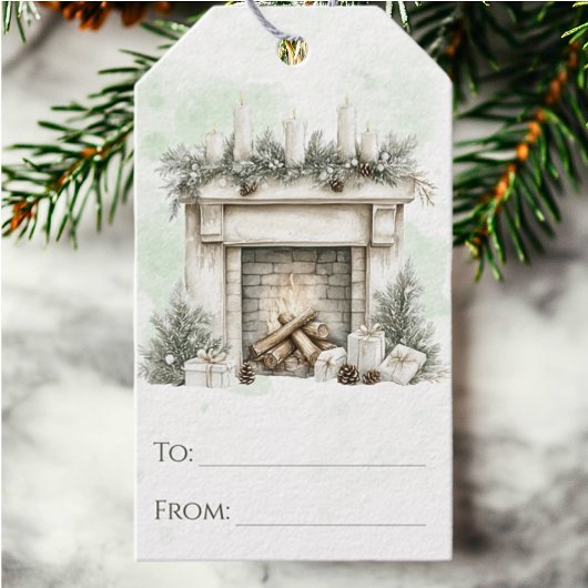 水の色素朴ホリデーコージー暖炉クリスマス ギフトタグ