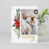 水の色素朴ポインセチア陽気なクリスマスフォト 箔シーズンカード (立ち正面)