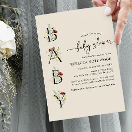 水の色素朴ワイルドフラワーニュートラルベビーシャワー 招待状