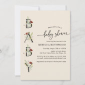 水の色素朴ワイルドフラワーニュートラルベビーシャワー 招待状 (正面)