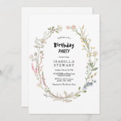 水の色素朴ワイルドフラワー春BIrthdayパーティー 招待状 (正面/裏面)