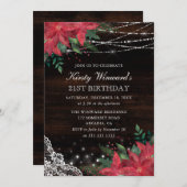 水の色素朴冬ポインセチア21歳の誕生日 招待状 (正面/裏面)