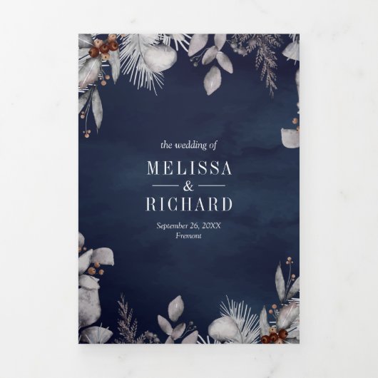 水の色素朴北極キツネ3 in 1冬の結婚式 三つ折り招待状 (カバー)