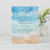 水の色素朴夏の海のビーチ日付を保存 招待状 (スタンド正面)