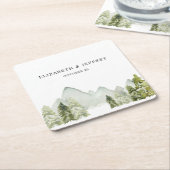 水の色素朴山の松の冬の結婚式ナ スクエアペーパーコースター (アングル)