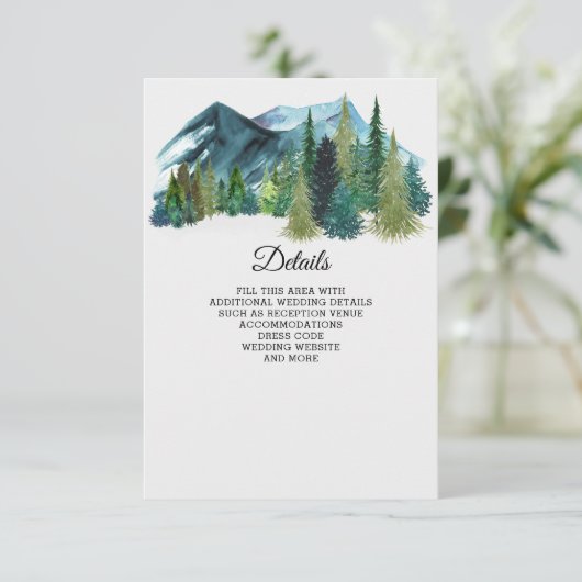 水の色素朴山松冬の結婚式 エンクロージャーカード (スタンド正面)