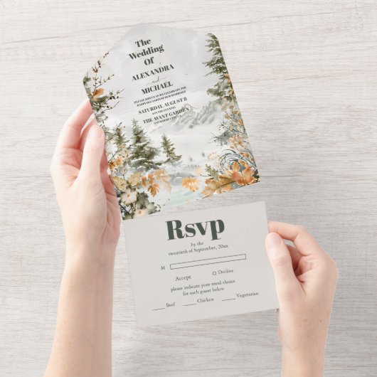 水の色素朴山松冬の結婚式 オールインワン招待状 (貼ってはがせる)