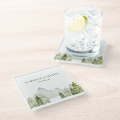 水の色素朴山松冬の結婚式 ガラスコースター (アングル)