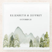 水の色素朴山松冬の結婚式 ガラスコースター (正面)