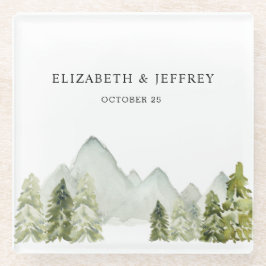 水の色素朴山松冬の結婚式 ガラスコースター