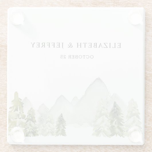 水の色素朴山松冬の結婚式 ガラスコースター (裏面)