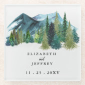 水の色素朴山松冬の結婚式 ガラスコースター (正面)