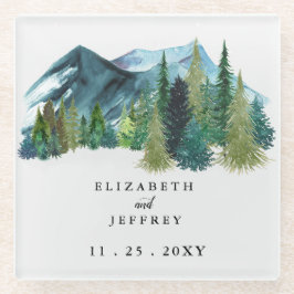 水の色素朴山松冬の結婚式 ガラスコースター