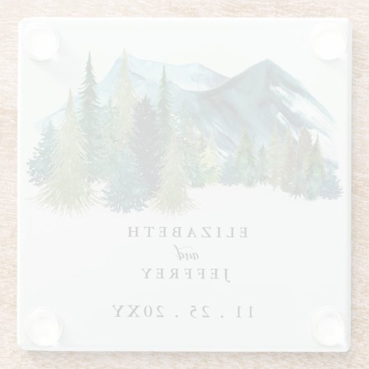 水の色素朴山松冬の結婚式 ガラスコースター (裏面)