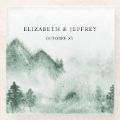 水の色素朴山松冬の結婚式 ガラスコースター (正面)