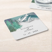 水の色素朴山松冬の結婚式 スクエアペーパーコースター (アングル)