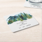 水の色素朴山松冬の結婚式 スクエアペーパーコースター (アングル)