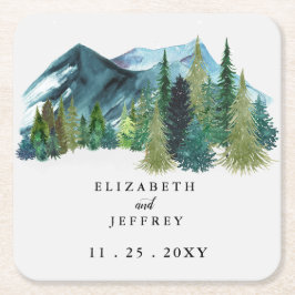 水の色素朴山松冬の結婚式 スクエアペーパーコースター
