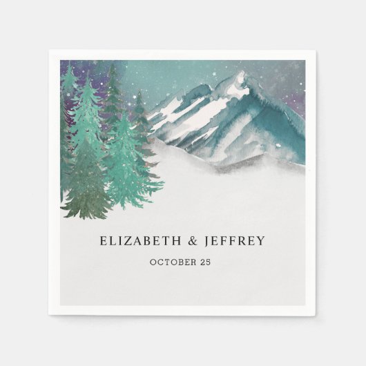 水の色素朴山松冬の結婚式 スタンダードカクテルナプキン (正面)