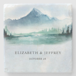 水の色素朴山松冬の結婚式 ストーンコースター