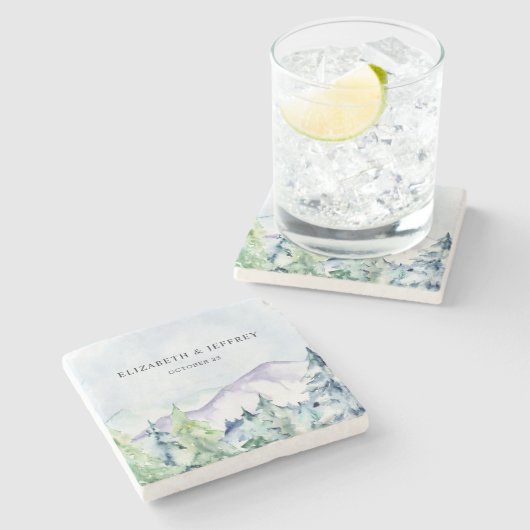 水の色素朴山松冬の結婚式 ストーンコースター (横)