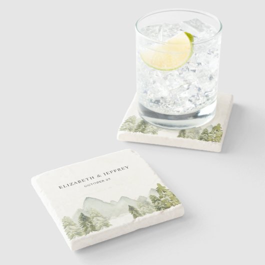水の色素朴山松冬の結婚式 ストーンコースター (横)