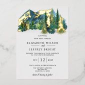 水の色素朴山松冬の結婚式 箔招待状 (正面)