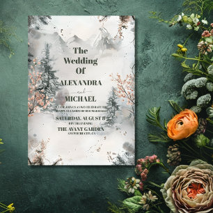 水の色素朴山林の冬の結婚式 招待状