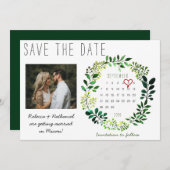 水の色素朴日付カレンダーのハートを保存 案内状 (正面/裏面)