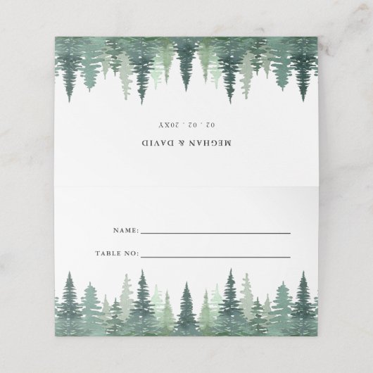 水の色素朴松の冬の結婚式 プレイスカード (外部開封)