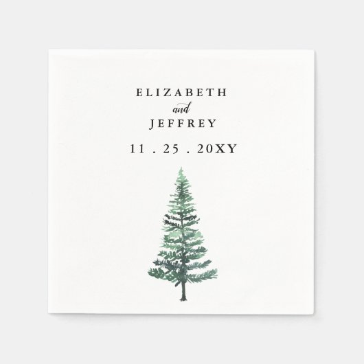 水の色素朴松の森の冬の結婚式ナプク スタンダードカクテルナプキン (正面)