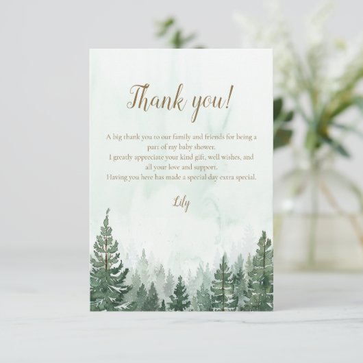 水の色素朴松の森の赤ちゃんシャワー サンキューカード (スタンド正面)