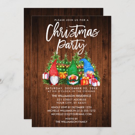 水の色素朴格言ライトクリスマスパーティー 招待状 (正面/裏面)