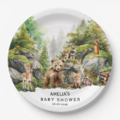 水の色素朴森林動物の赤ちゃんシャワー ペーパープレート (正面)