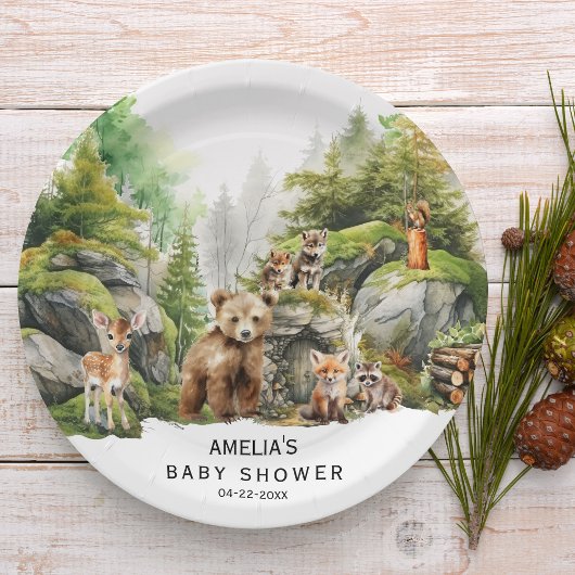 水の色素朴森林動物の赤ちゃんシャワー ペーパープレート