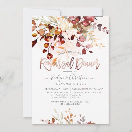 水の色素朴秋ユーカリのリハーサルディナー 招待状 (正面)