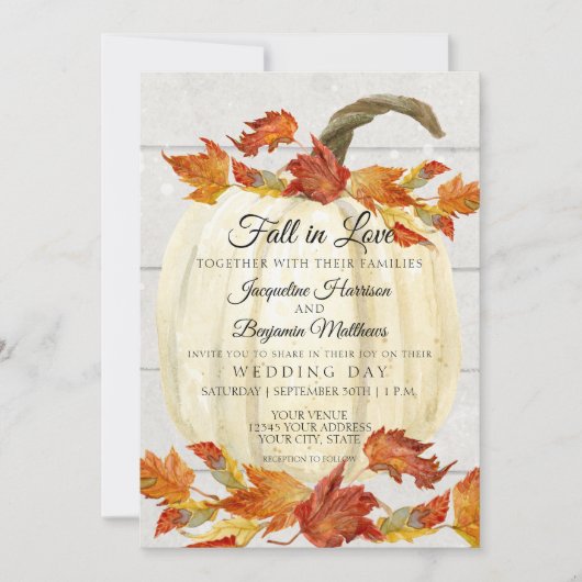 水の色素朴紅葉カボチャ白木 招待状 (正面)