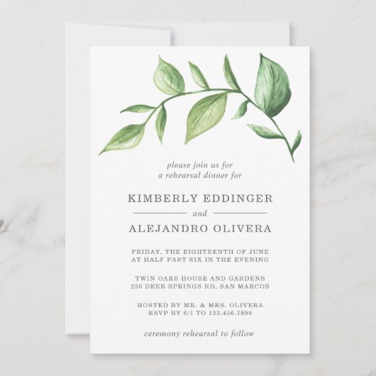 水の色素朴緑のスペリハーサルディナー 招待状 (正面)