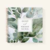 水の色素朴緑のセージ結婚のゲストブック ノートブック (正面)