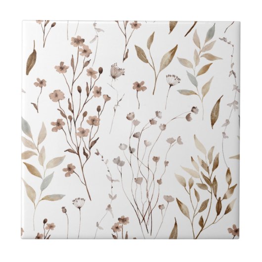 水の色素朴茶色の冬フローラ植物学 タイル (正面)