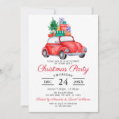 水の色素朴赤トラックのクリスマスパーティー 招待状 (正面)