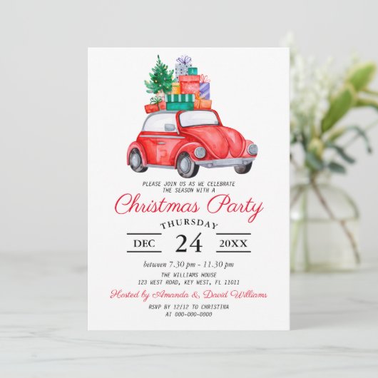 水の色素朴赤トラックのクリスマスパーティー 招待状 (スタンド正面)