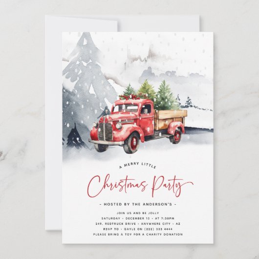 水の色素朴赤トラック冬クリスマスパーティー 招待状 (正面)
