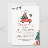 水の色素朴車クリスマスツリーホリデーパーティー 招待状 (正面)