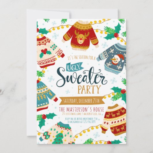 水の色素朴醜いセーターのクリスマスパーティー 招待状 (正面)